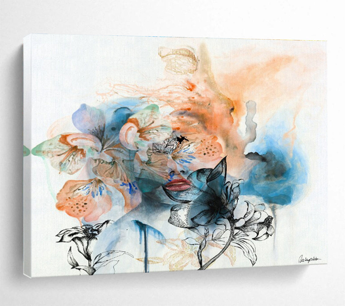 “Floral And Portrait Fusion” - Mixed - Media Artwork On Canvas DKS536