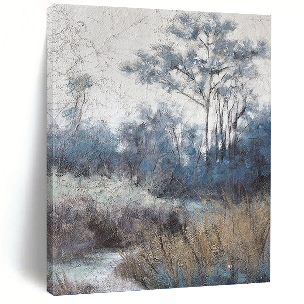 “Misty Forest Blues” - Cool Tones, Woodland Scene Painting On Canvas PT1458