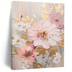 “Pink - White - Gold Floral Impasto” - Impressionist - Inspired Floral Painting On Canvas PT1390