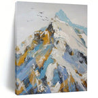 “Snowy Mountain: Blue, White, and Gold Abstract” - Bold Landscape Art On Canvas PT0955
