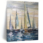 Sailing Regatta, Impasto Seaside, Oil Painting On Canvas PT2095