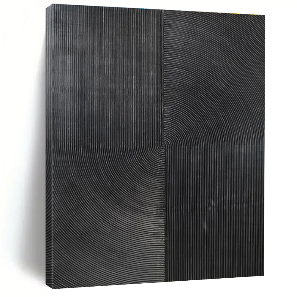 Black Geometric Lines, "Dark Rhythm" – Abstract Minimalist Painting On Canvas PS0904