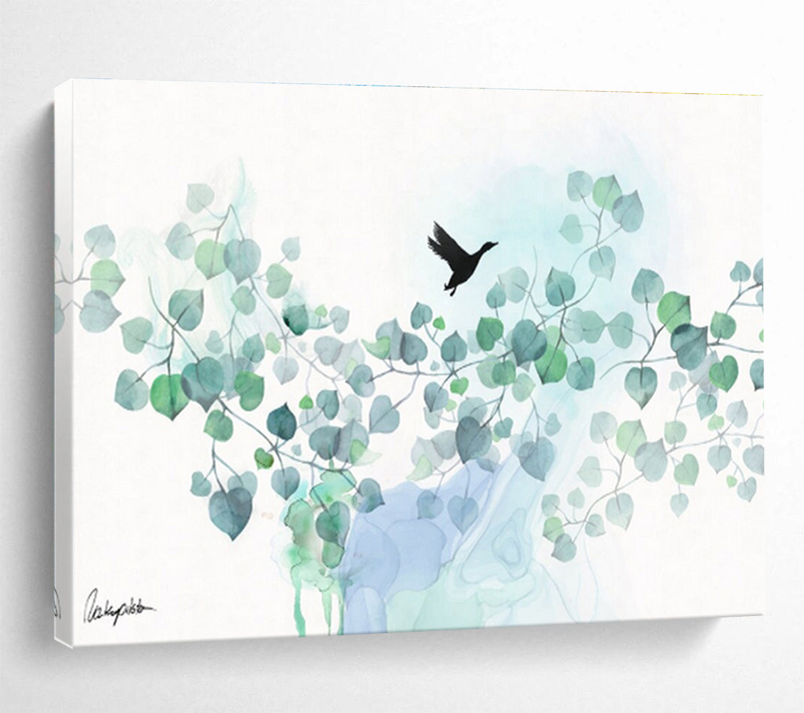 “Eucalyptus And Bird Silhouette” - Watercolor Painting On Paper DKS539