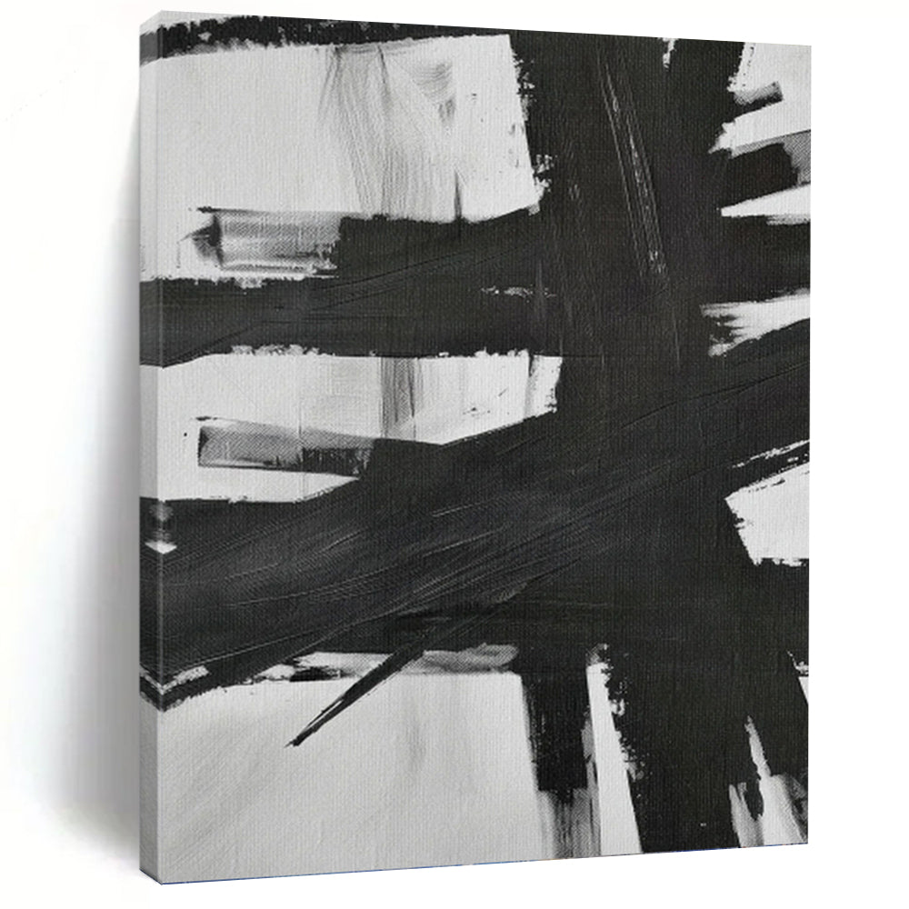 “Black - White Expressive Strokes” - Abstract Expressionist Painting On Canvas PT1154