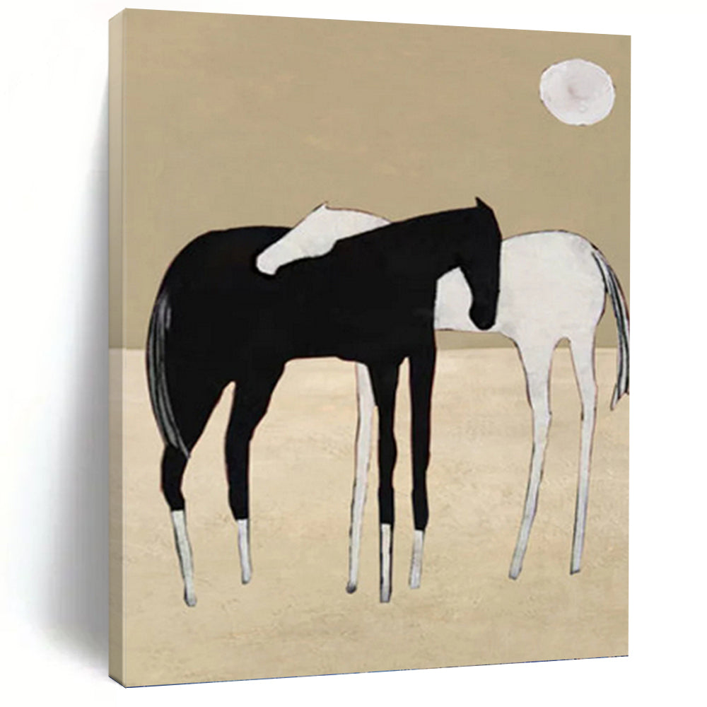 “Minimalist Black & White Horses” - Minimalist - Inspired Animal Painting On Canvas PT1410