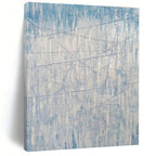“Blue - White Linear Abstraction” - Blue, White Abstract Painting On Canvas PS0475