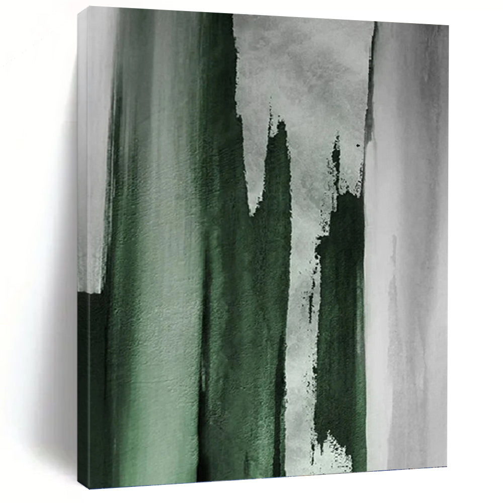 “Green - Grey Vertical Strokes” - Abstract Expressionist Painting On Canvas PT1216