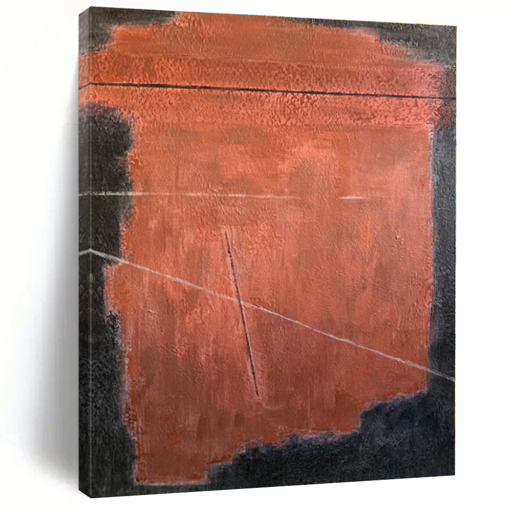 “Rust - Black Minimalist Geometry” - Rust, Black Abstract Painting On Canvas PS0457