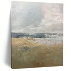 “Soft Grey - Beige - Blue Abstract Landscape” - Serene Abstract Painting On Canvas PS0308