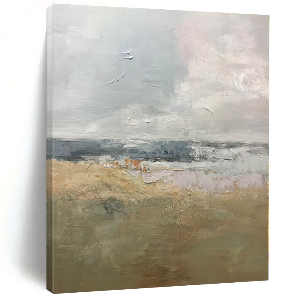 “Soft Grey - Beige - Blue Abstract Landscape” - Serene Abstract Painting On Canvas PS0308