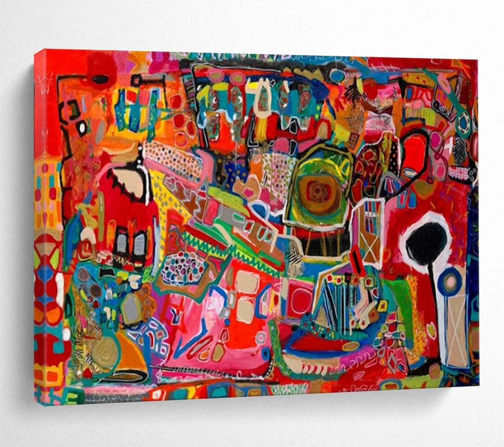 “Fiery Reds & Eclectic Shapes” - Abstract Pop - Inspired Painting On Canvas PT1680