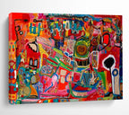 “Fiery Reds & Eclectic Shapes” - Abstract Pop - Inspired Painting On Canvas PT1680