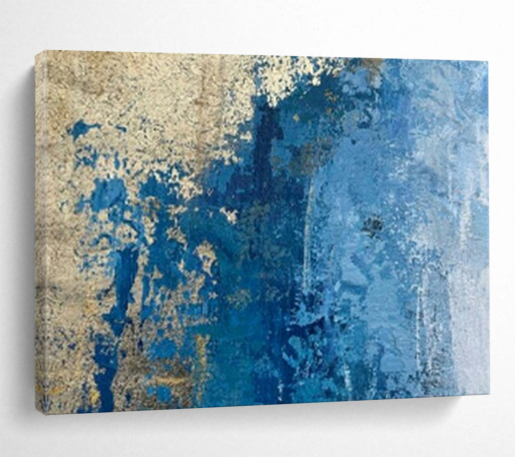 “Blue - Gold Textured Wall” - Earthy Tones “Aged Azure” Painting On Canvas PT1634