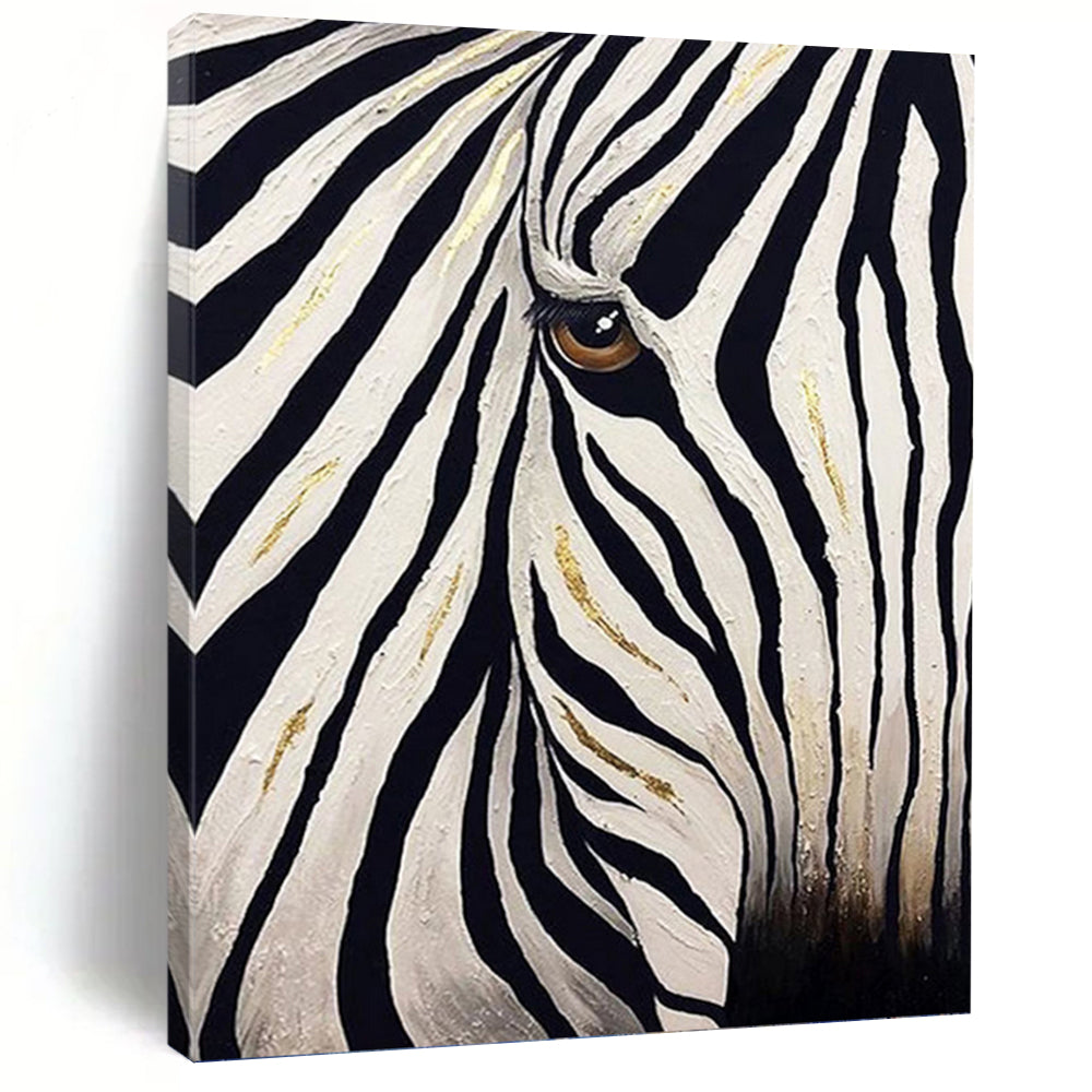 “Zebra Eye with Gold Accents” - Realist - Inspired Animal Painting On Canvas PT1423