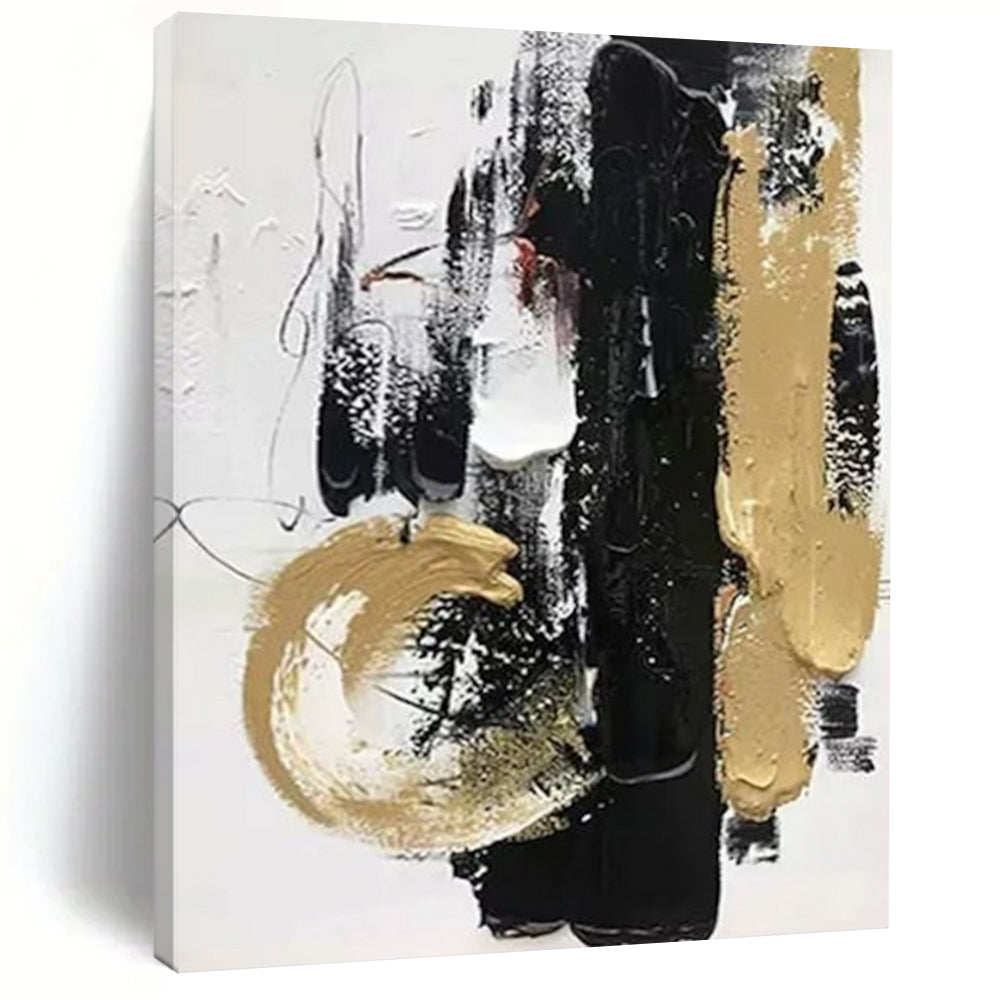 “Black & Gold Dynamic” - Bold Strokes & Metallic Accents Painting On Canvas DS146