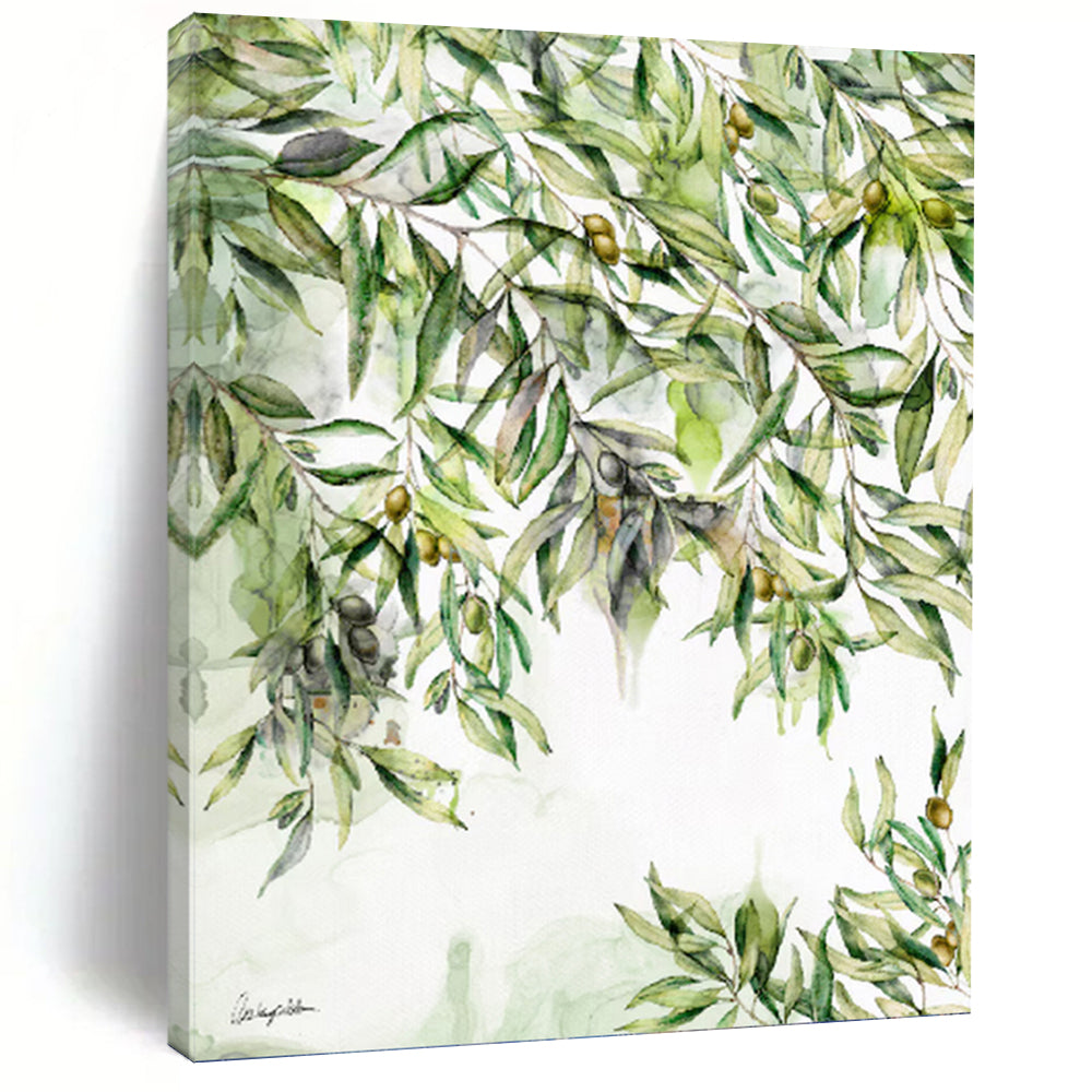“Olive Branches Watercolor” - Nature - Detailed Watercolor Painting On Canvas PT1083