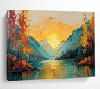 “Impasto Mountain Lake Sunset” - Impasto Oil Landscape Painting On Canvas DKS861
