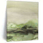 “Green - Gray Watercolor Abstract” - Watercolor Landscape Painting On Canvas PT1965