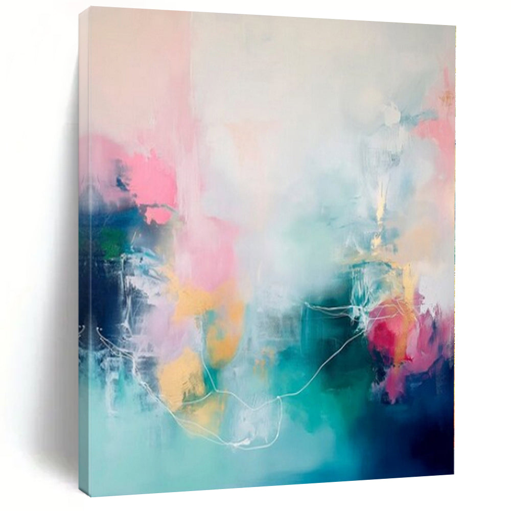 Colorful, Abstract Shapes with White Line Accents "Pastel Harmony" Abstract Painting On Canvas PS1173