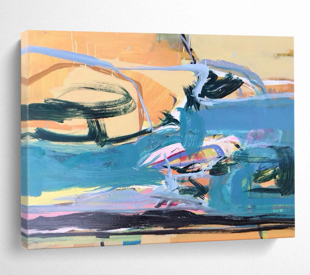 “Expressive Abstract in Blue, Pink & Colorful Strokes” - Gestural Abstract Expressionist Painting On Canvas PT007