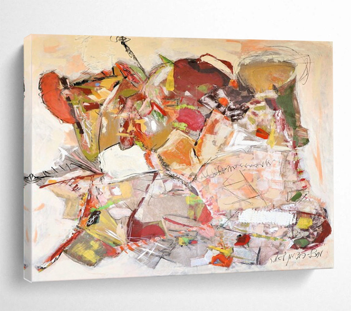 “Colorful Abstract Collage” - Mixed - Media Painting On Canvas PT241