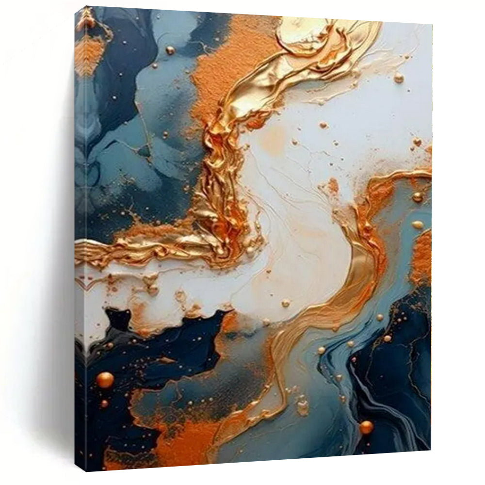Blue and Gold Fluid Art - Swirling Metallic Patterns Painting On Canvas PS1216