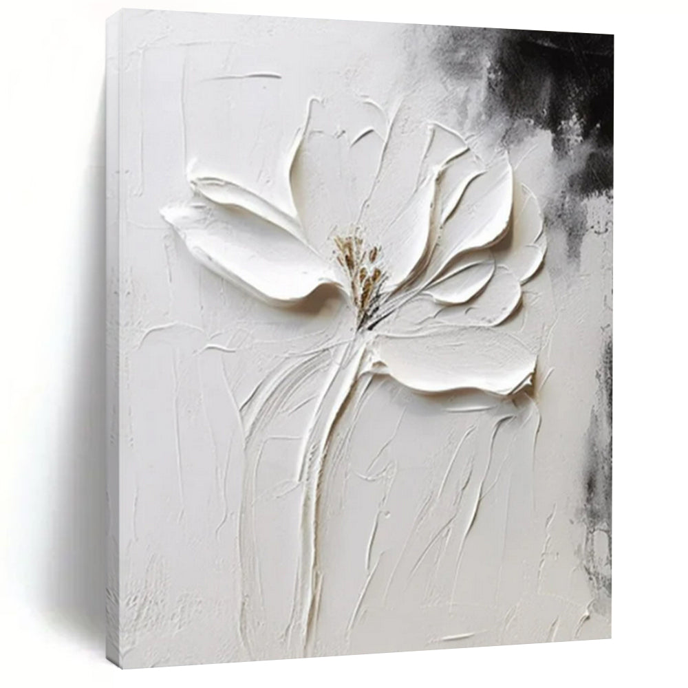 “White Flower in Relief” - Impasto Abstract Painting On Canvas PT2217