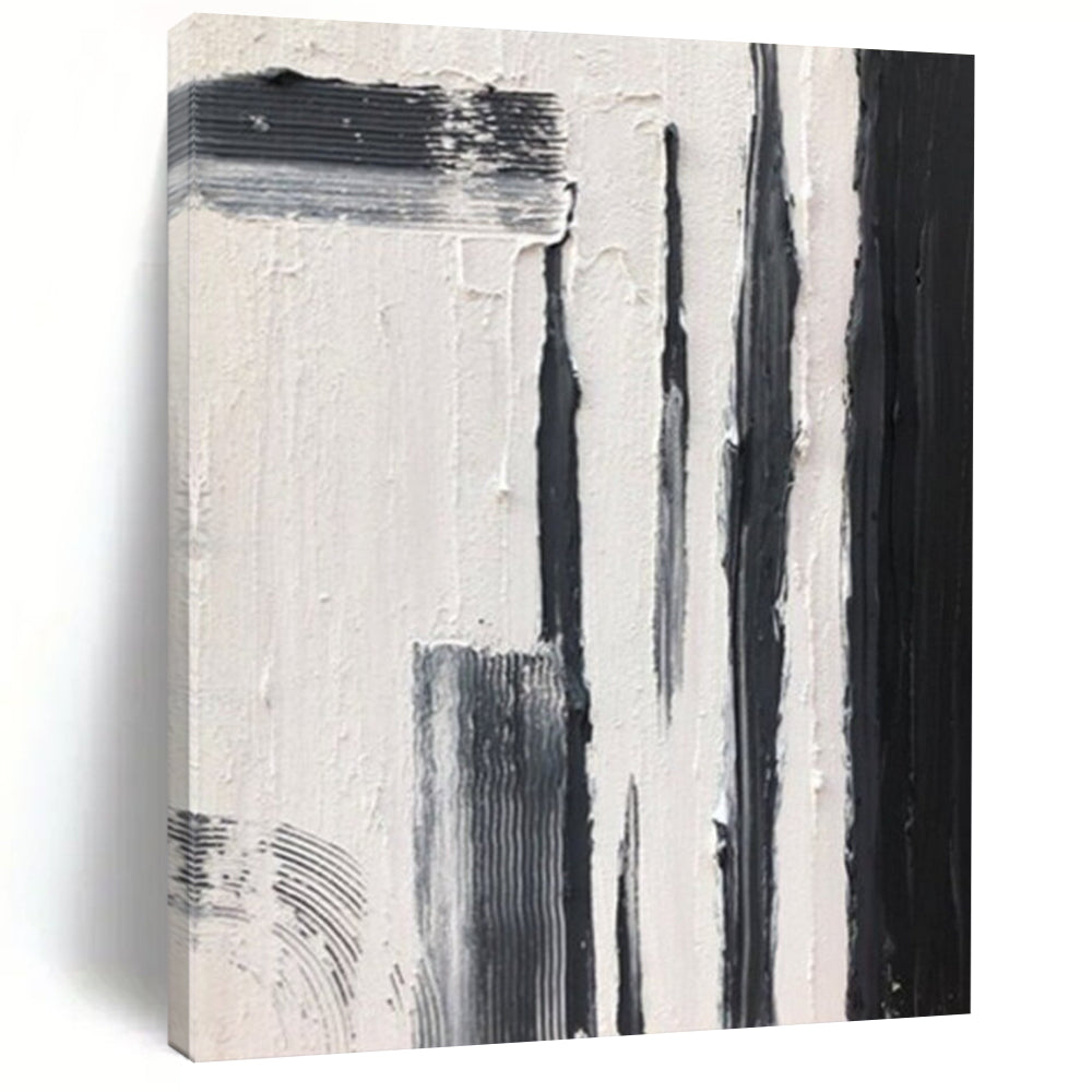 “Black and White Vertical Strokes” - Bold Minimalist Painting On Canvas DS367
