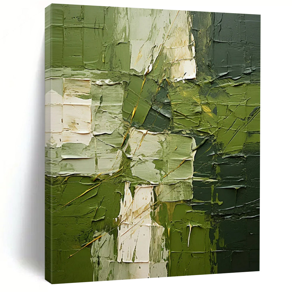 “Textured Green Abstract” - Impasto Abstract Painting On Canvas PT2277