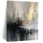 Gray - Gold Abstract Reflection Textured Painting On Canvas DS067