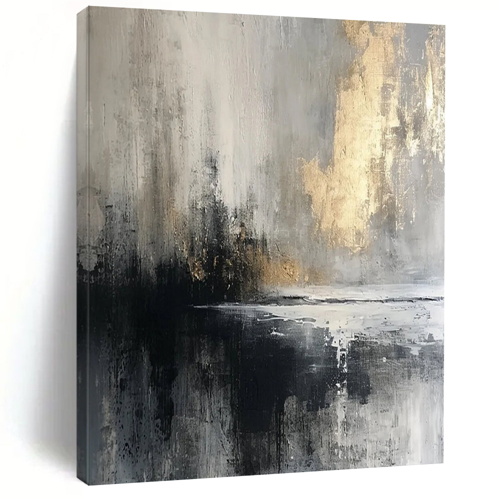 Gray - Gold Abstract Reflection Textured Painting On Canvas DS067