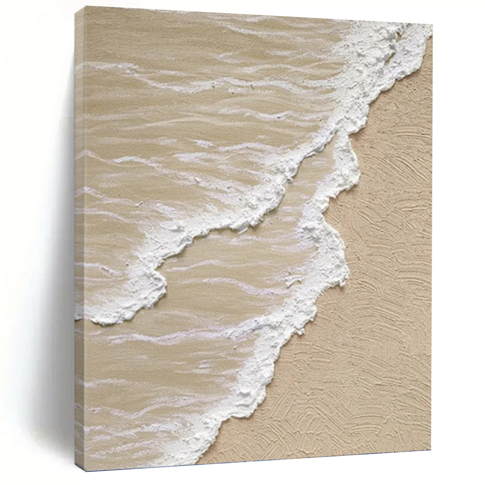 “Beige - White Textured Shoreline” - Coastal Abstract Painting On Canvas PT1143
