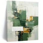 “Green - Gold Geometric Fusion” - Modernist Abstract Art On Canvas PS0199