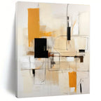 Beige, Orange, Black, White with Geometric Lines "Structured Energy" Abstract Painting On Canvas PS1461