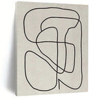 “Continuous Black Line Drawing” - Black, Beige Abstract Line Art Painting On Canvas PS0682