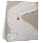 “Skier on Textured White Slope” - Minimalist Winter Sports Painting On Canvas DS311