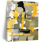 “Yellow - Grey Abstract Dynamic Shapes” - Lively Abstract Painting On Canvas PS0344