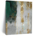 “Green and Gold Textured Abstract” - Abstract, Metallic - Accented Painting On Canvas PT1518