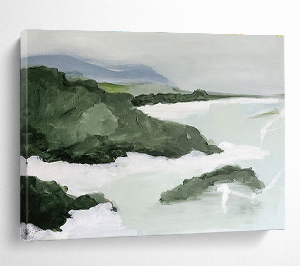 “Green Coastal Landscape Abstract” - Landscape Abstract Painting, Suitable for Beach House & Bedroom DKS603