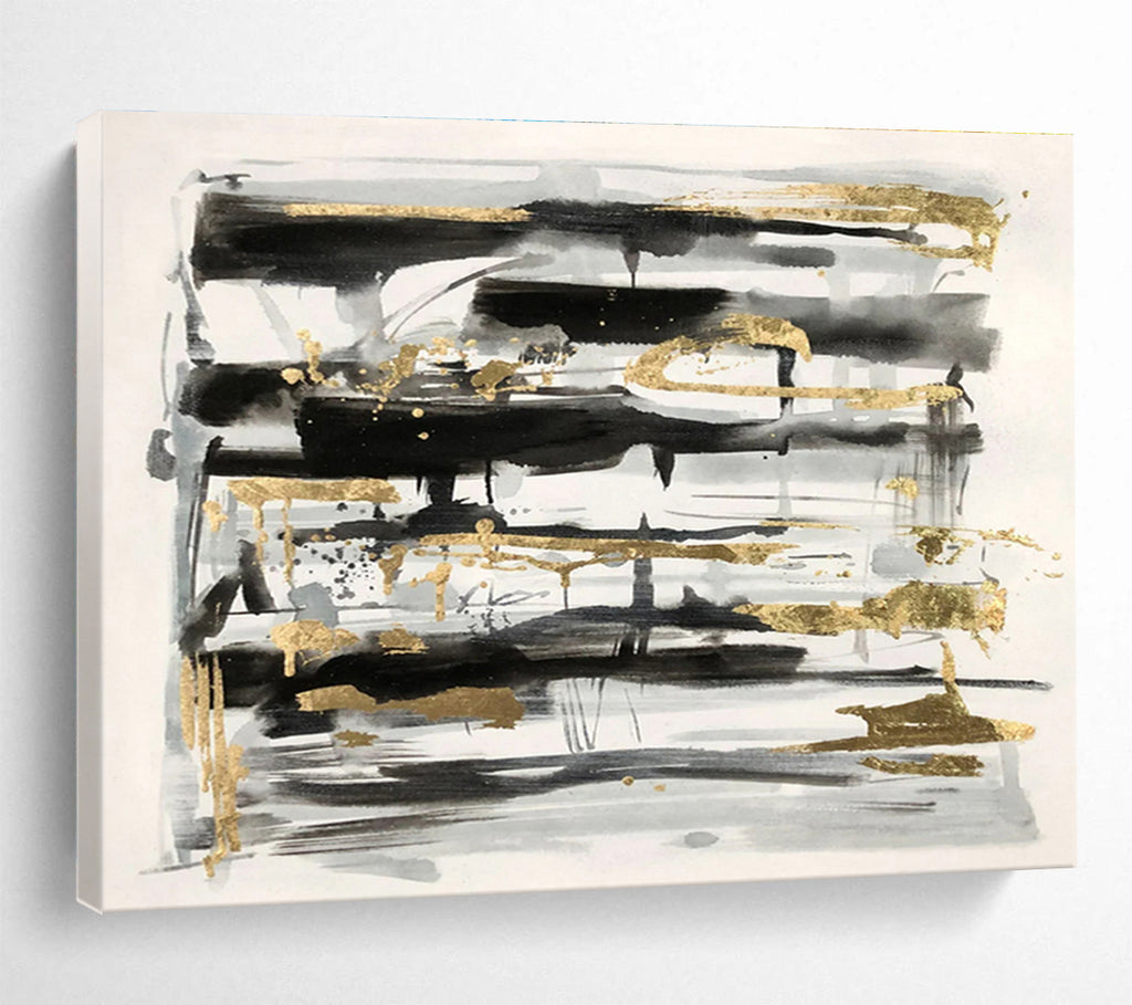 “Black, Gray, and Gold Abstract” - Minimalist Abstract Painting On Canvas DKS846