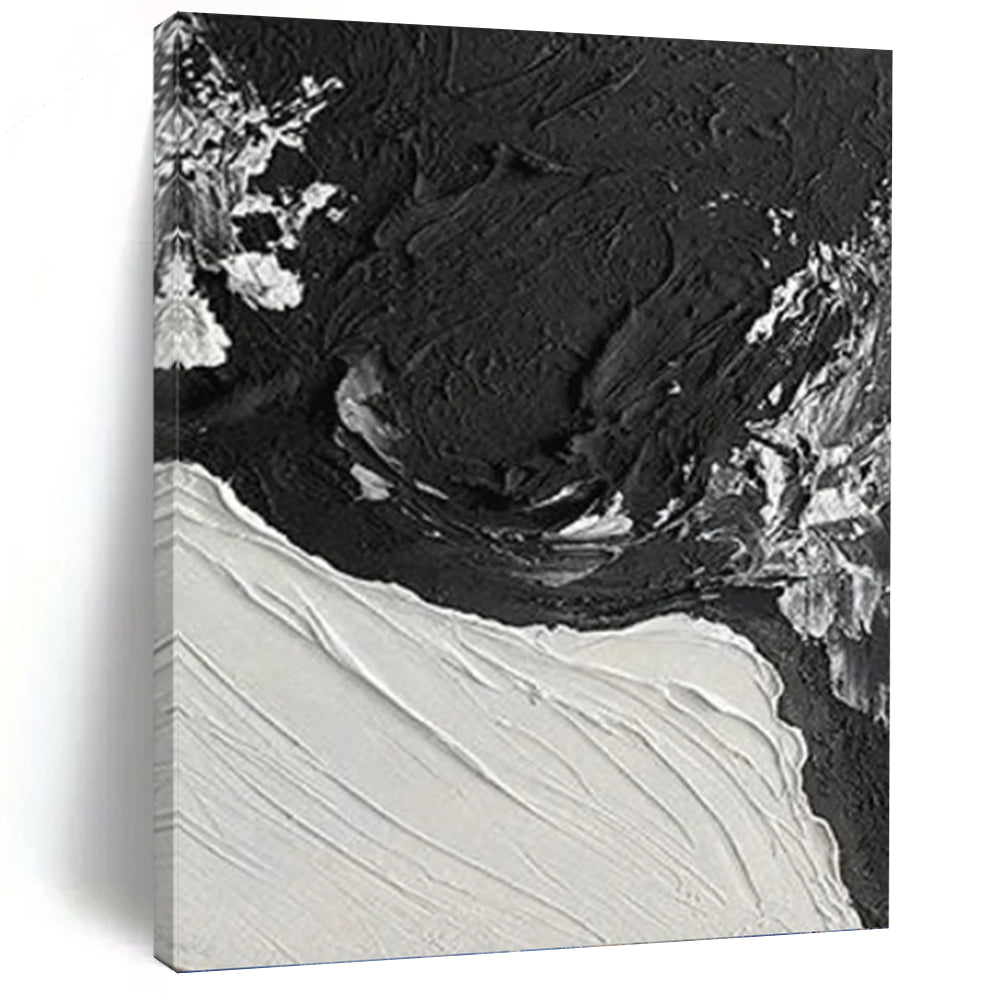 “Textured Black - White Contrast” - Impasto Abstract Painting On Canvas PT1048