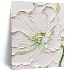 “White - Green Floral Relief” - Realist - Inspired Floral Painting On Canvas PT1398