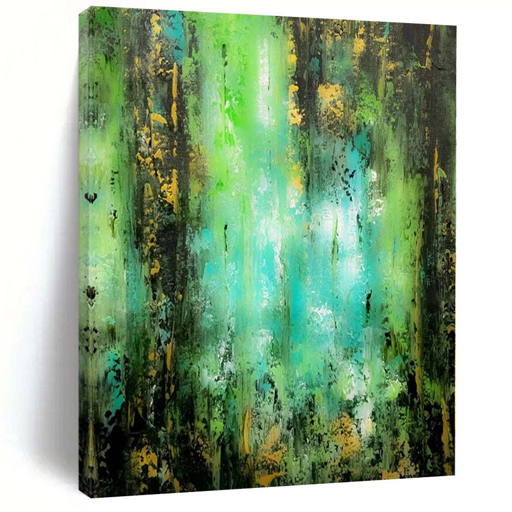 Green and Blue Light Streaks - Nature - Inspired Abstract Painting On Canvas PS1230