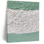 “Green - White Textured Roses” - Textured Abstract Painting On Canvas PT1269