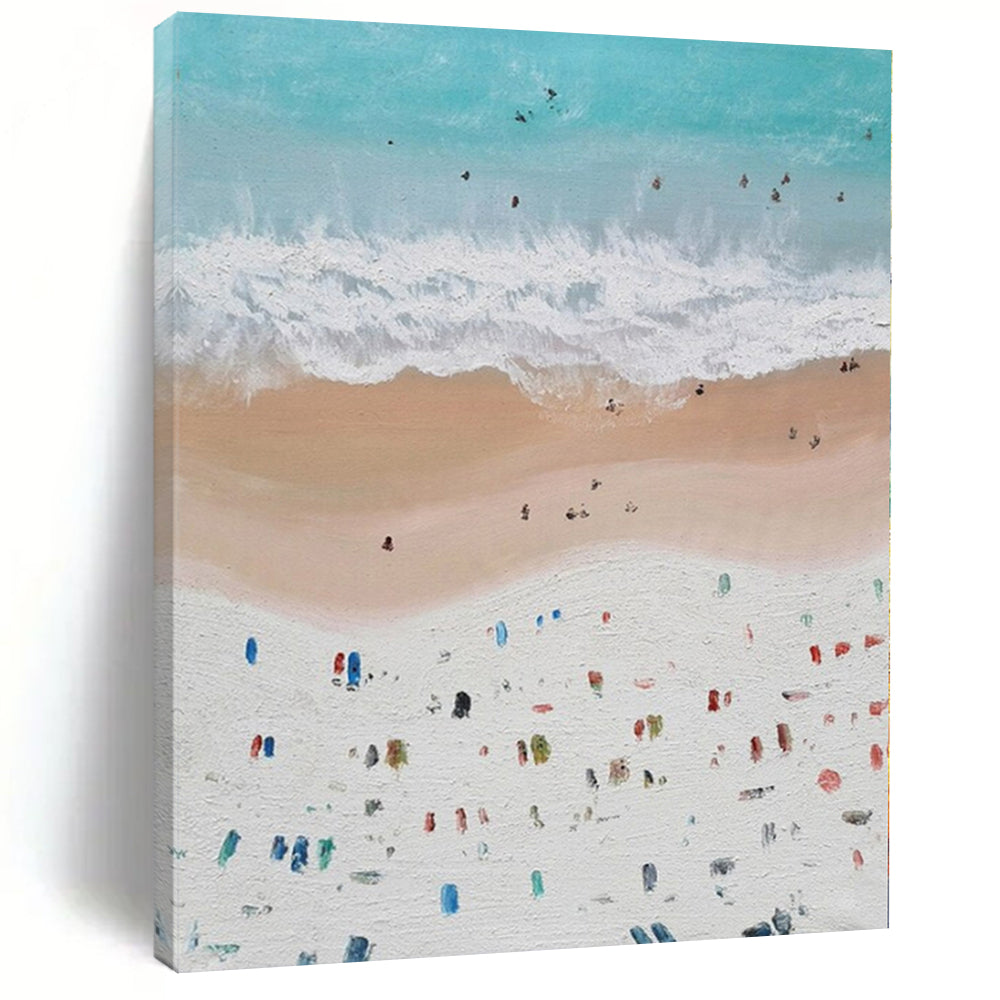 Blue, White, Beige and Colorful Dots "Beach Carnival" Impressionistic Abstract Painting On Canvas PS1131