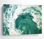 “Teal - White Swirling Wave” - Turquoise Motion “Ocean Vortex” Painting On Canvas PT1645