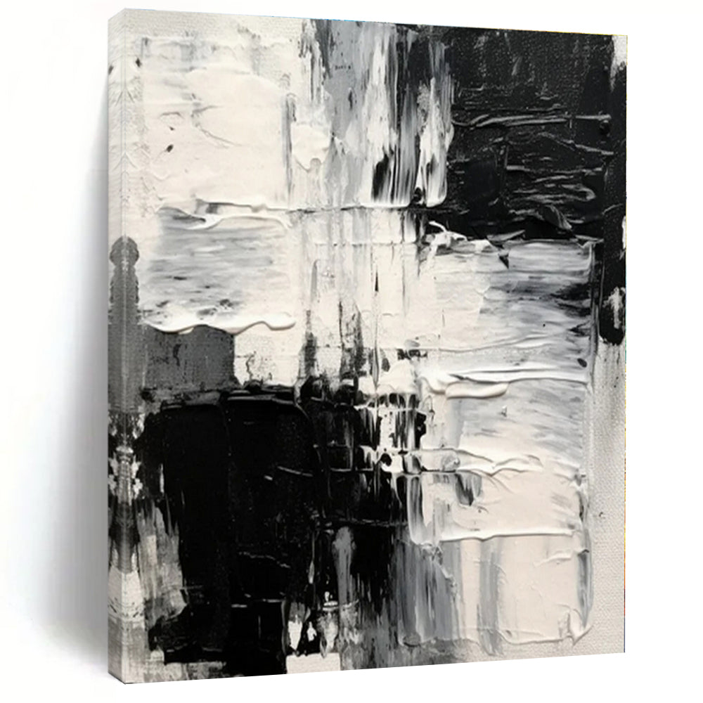 Monochrome Textured Chaos - Black and White Impasto Abstract Painting On Canvas PS1248
