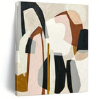 “Pastel Geometric Fusion” - Pink, Brown, Gray, Black Abstract Cubist Painting On Canvas PS0670