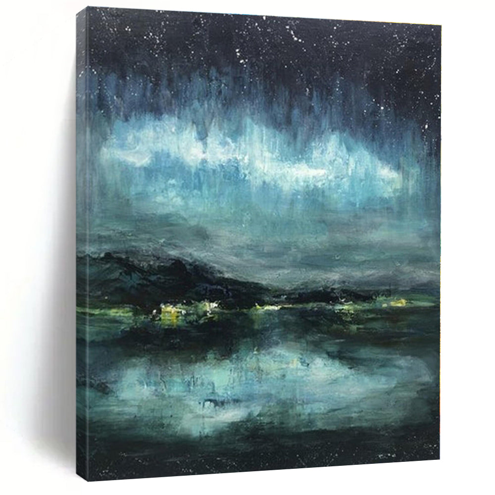 “Night Sky & Aurora Abstract” - Abstract Landscape Painting On Canvas PS0417