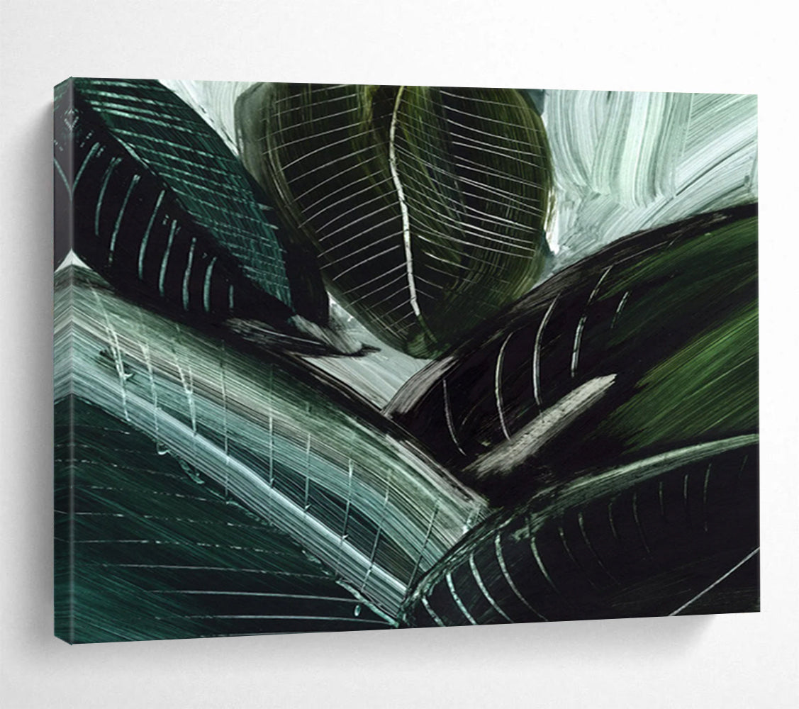 “Dark Green Leafy Abstract” - Botanical Abstract Painting On Canvas PT144